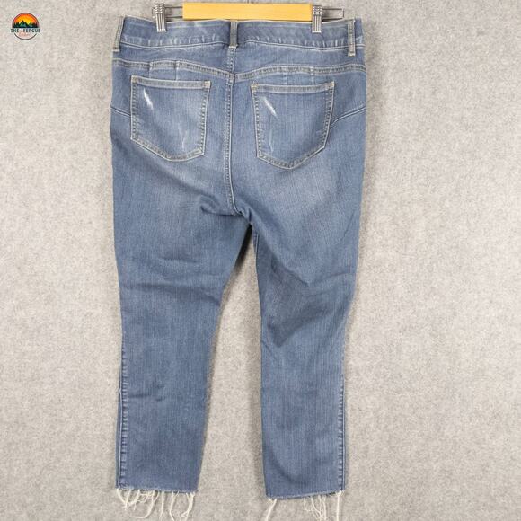 Torrid Bombshell Skinny Jeans Blue Distressed Fringe Denim Women's Plus Size 14S - Picture 3 of 13